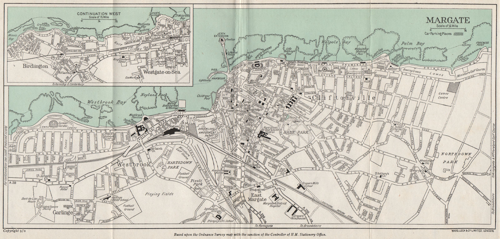 MARGATE vintage town/city plan. Westgate-on-Sea Birchington. WARD LOCK 1954 map